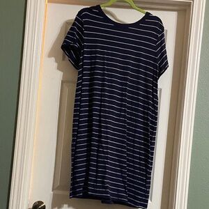 Old Navy Navy Blue and White Striped Midi Dress
